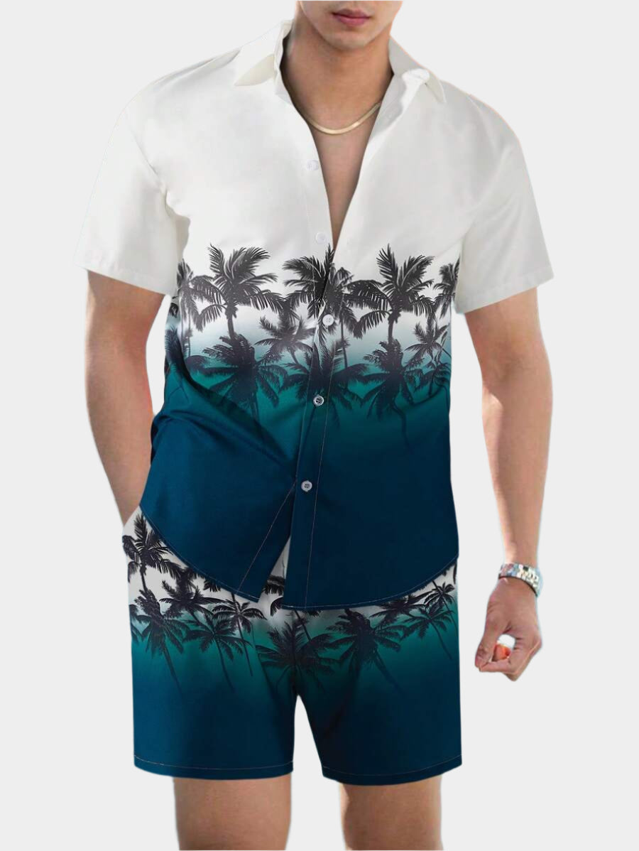 Chemise et short imprimé palmiers deux ensembles pour vacances tropicales
