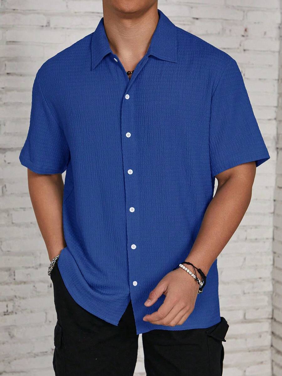 Chemise jacquard en tricot Resort pour homme - Coupe ample et plissée