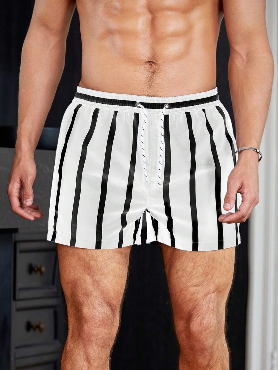 Short court rayé avec cordon de serrage et taille élastique pour homme