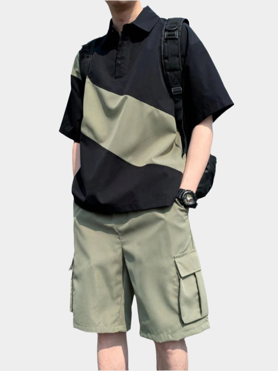 Deux ensemble utilitaire urbain chemise streetwear et short cargo
