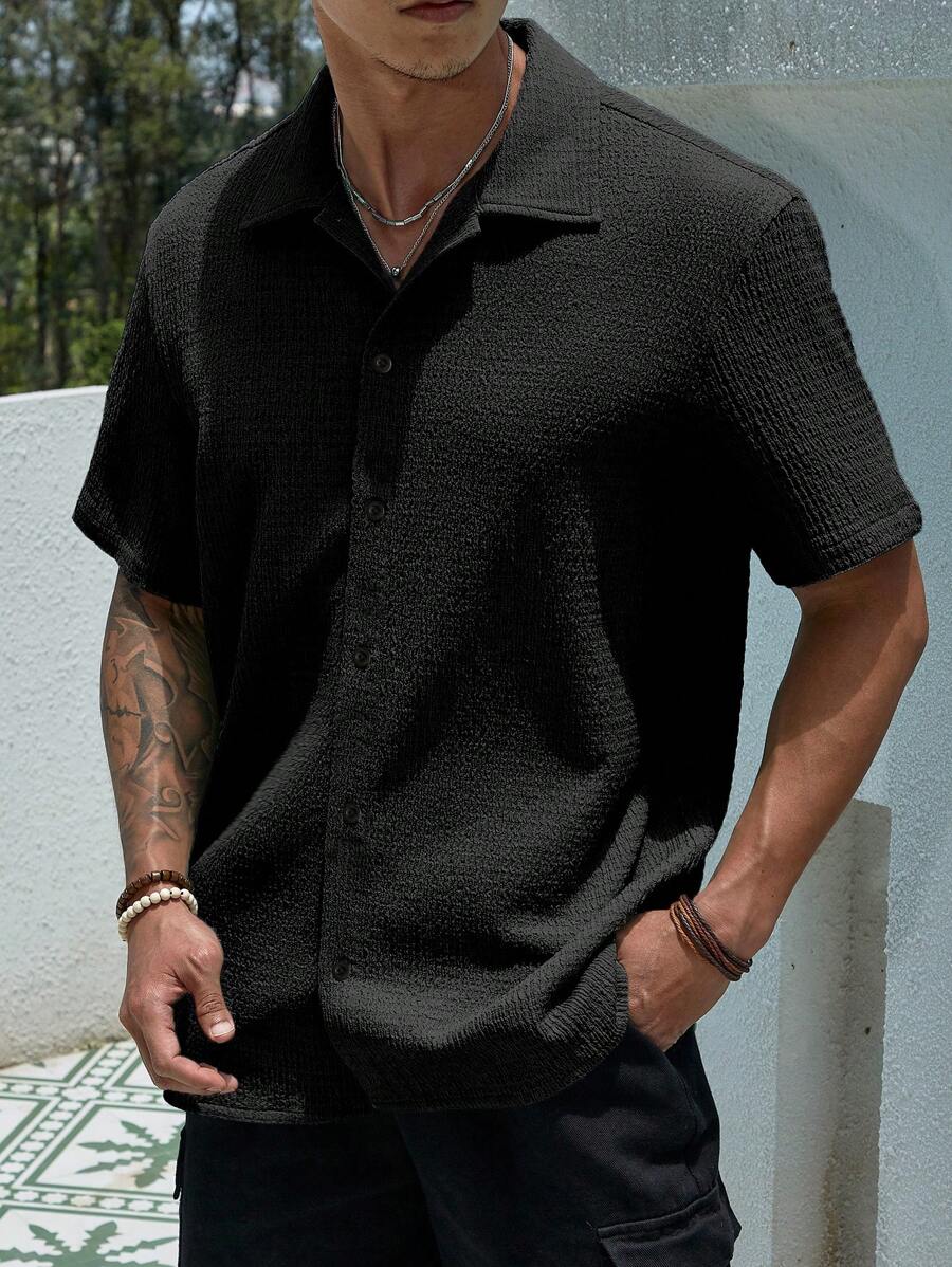 Chemise jacquard en tricot Resort pour homme - Coupe ample et plissée