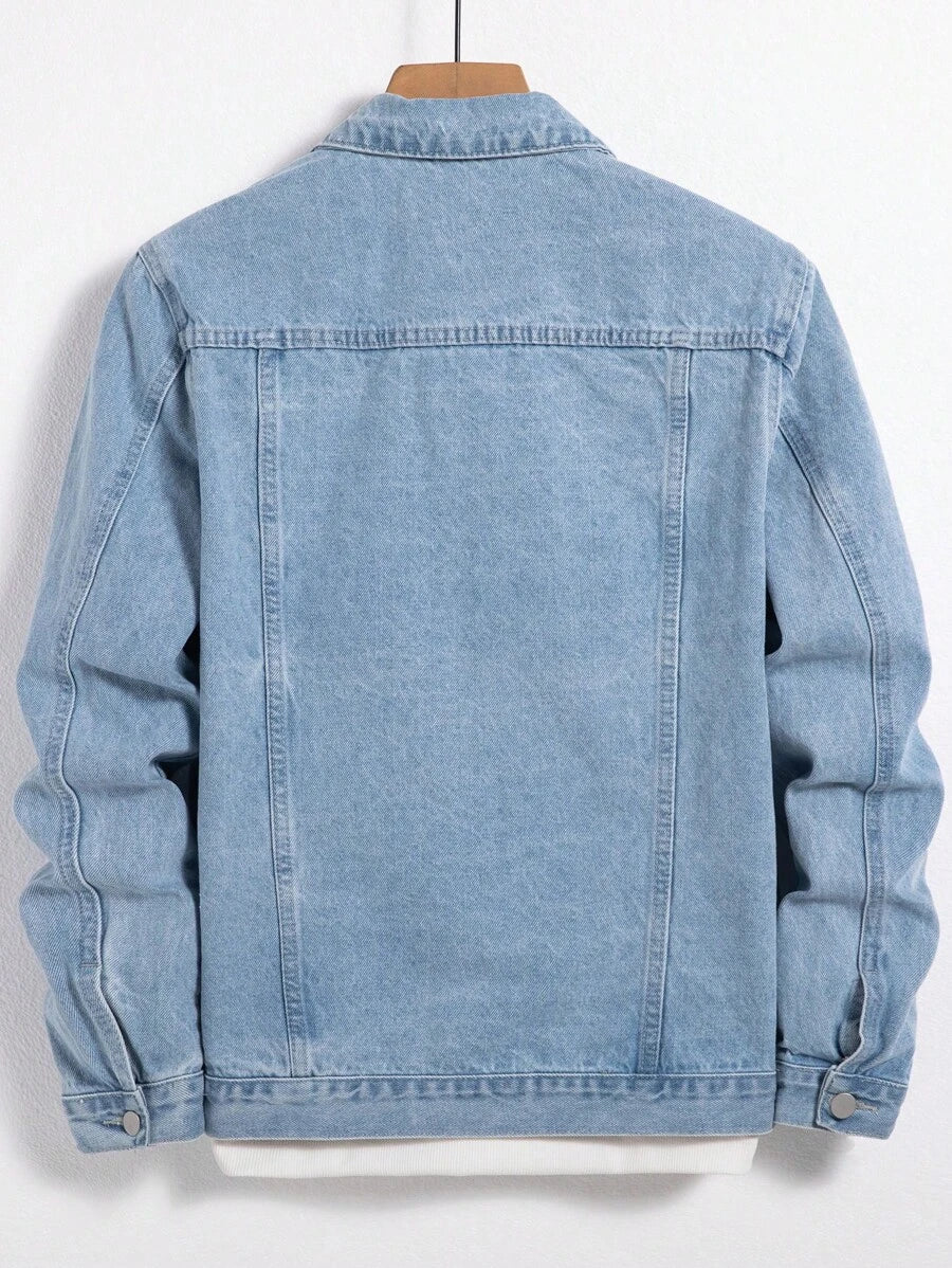 Chemise en jean classique avec poche à rabat et manches longues pour homme