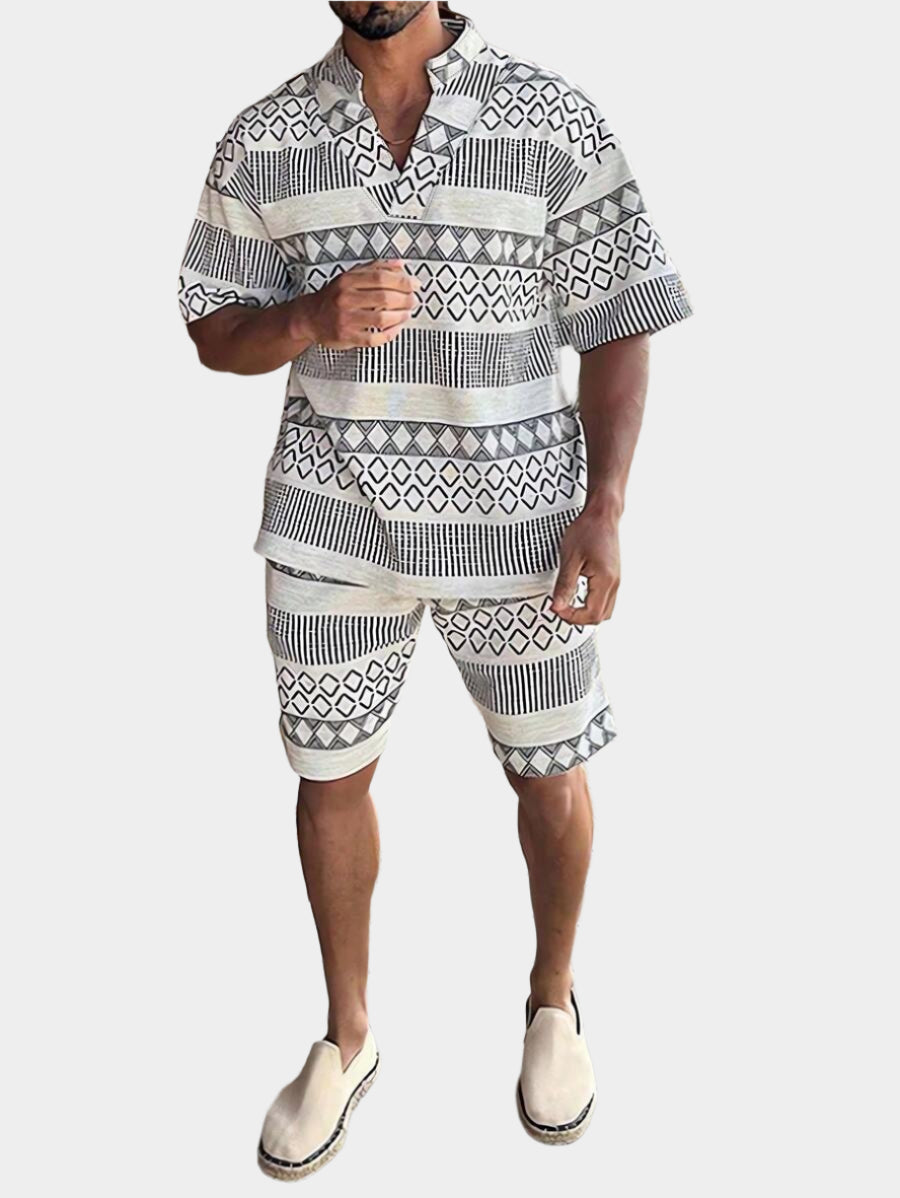 Deux ensembles pièces imprimé géométrique pour homme - Ensemble vacances bohème