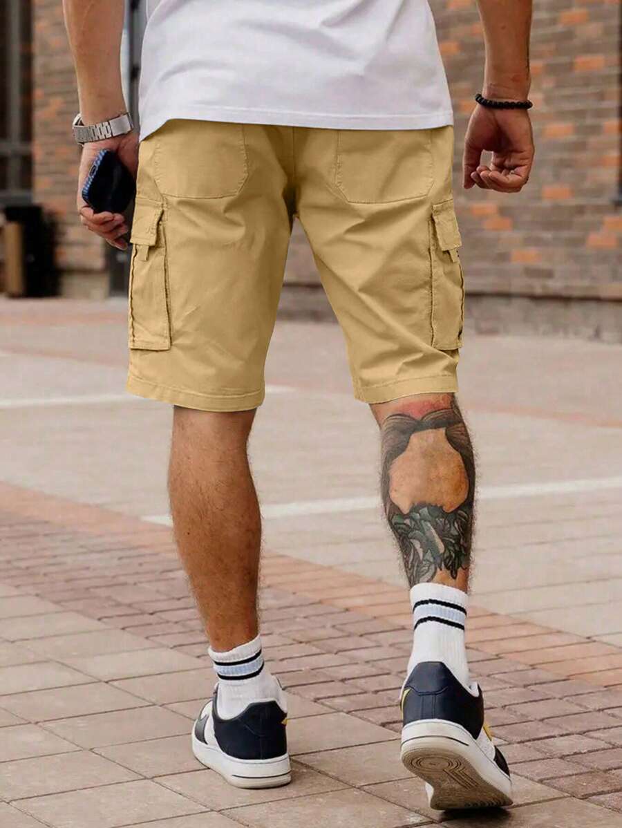 Shorts cargo pour hommes avec taille à cordon de serrage et poches latérales