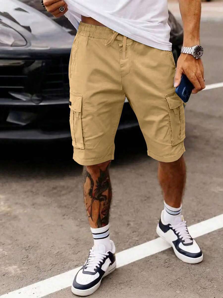 Shorts cargo pour hommes avec taille à cordon de serrage et poches latérales