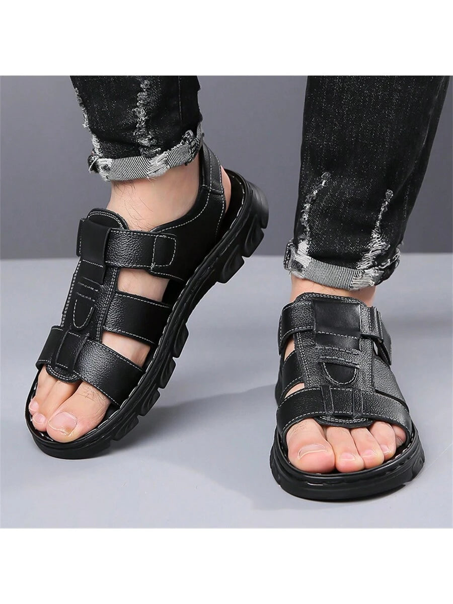 Sandales de pêcheur en cuir à crochets et boucles, antidérapantes, respirantes et souples