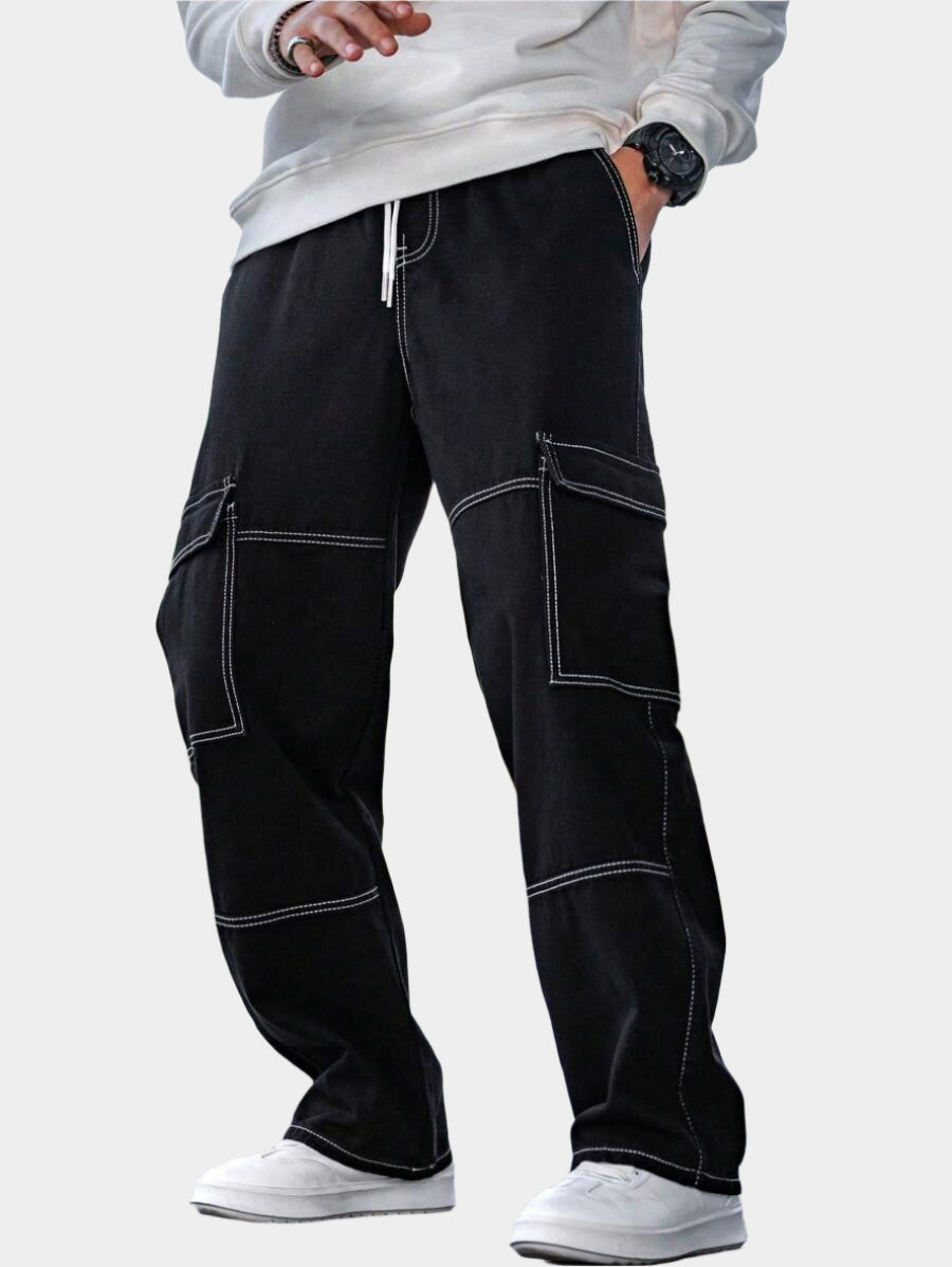 Pantalon cargo coupe ample avec cordon de serrage à la taille pour homme