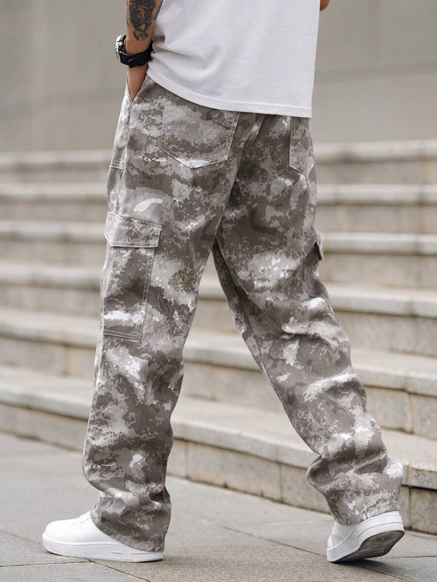 Pantalon cargo ample camouflage pour homme – Pantalon utilitaire à jambe large