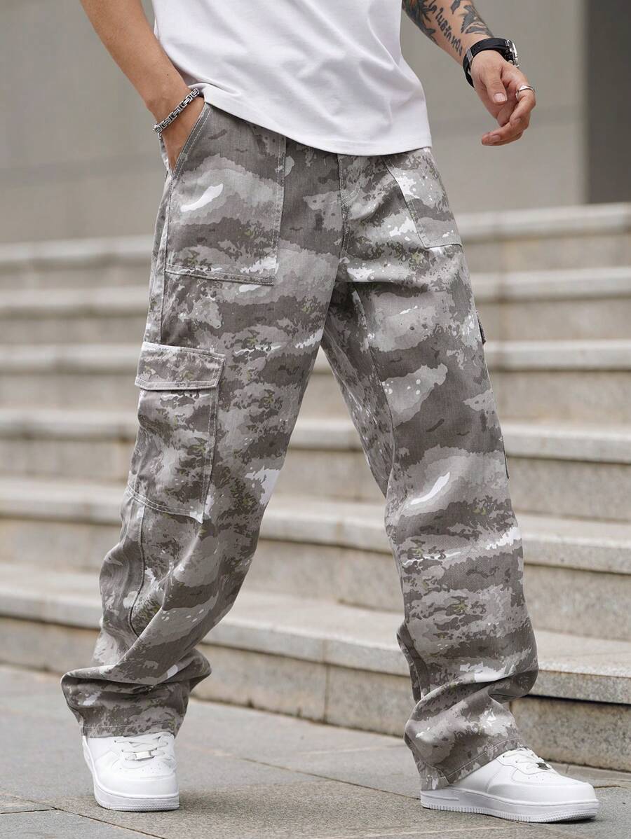 Pantalon cargo ample camouflage pour homme – Pantalon utilitaire à jambe large