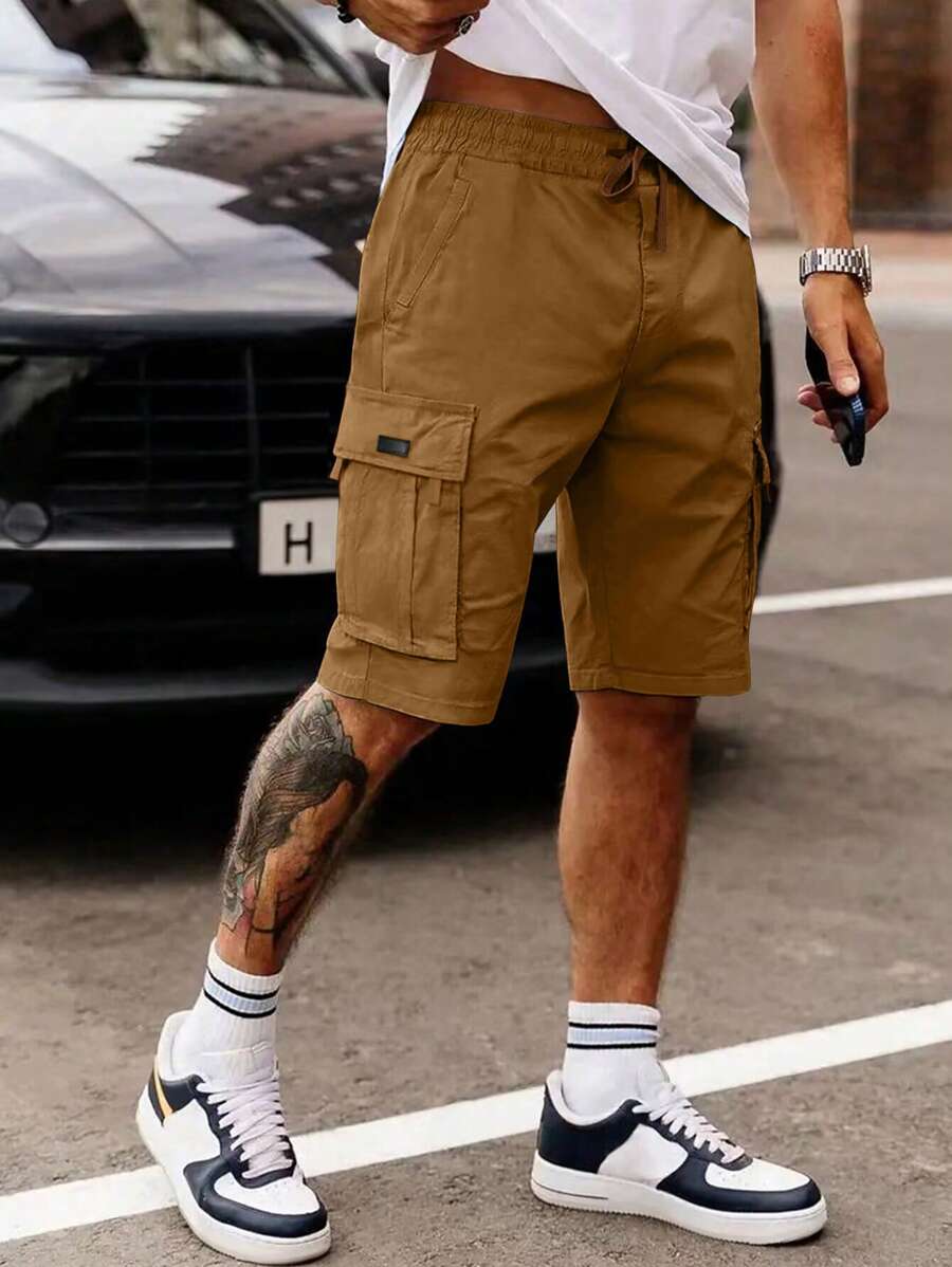 Shorts cargo pour hommes avec taille à cordon de serrage et poches latérales