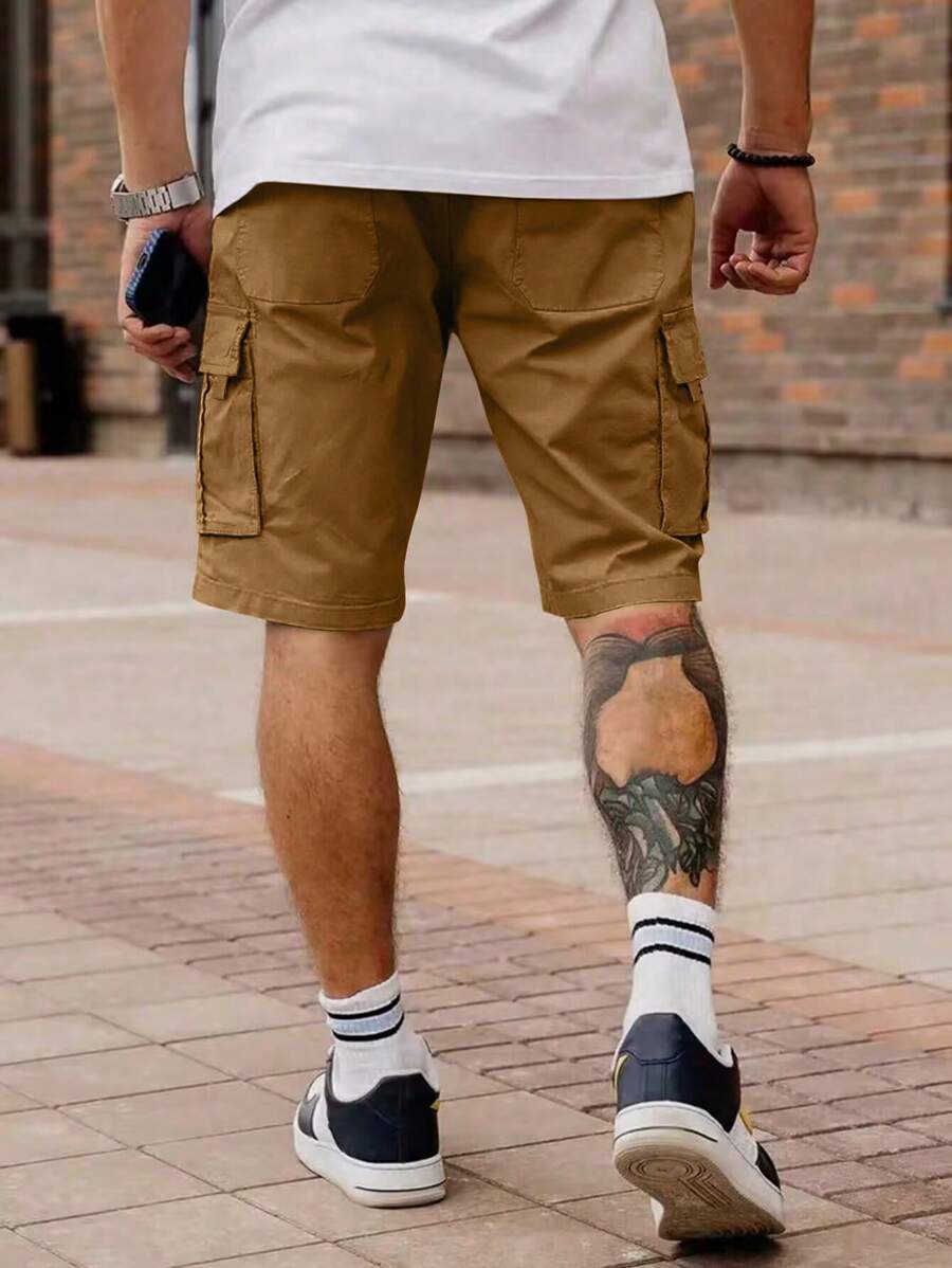 Shorts cargo pour hommes avec taille à cordon de serrage et poches latérales