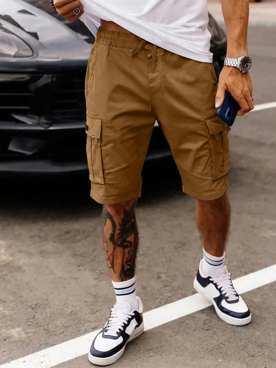 Shorts cargo pour hommes avec taille à cordon de serrage et poches latérales