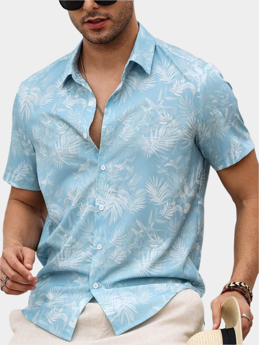 Chemise boutonnée décontractée à manches courtes et col imprimé graphique tropical