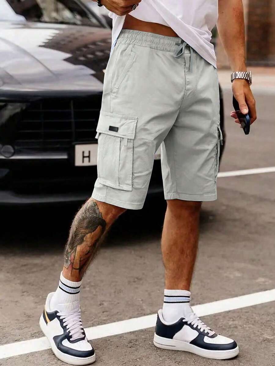 Shorts cargo pour hommes avec taille à cordon de serrage et poches latérales