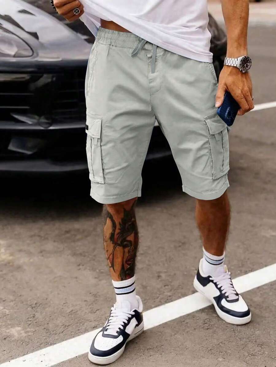 Shorts cargo pour hommes avec taille à cordon de serrage et poches latérales