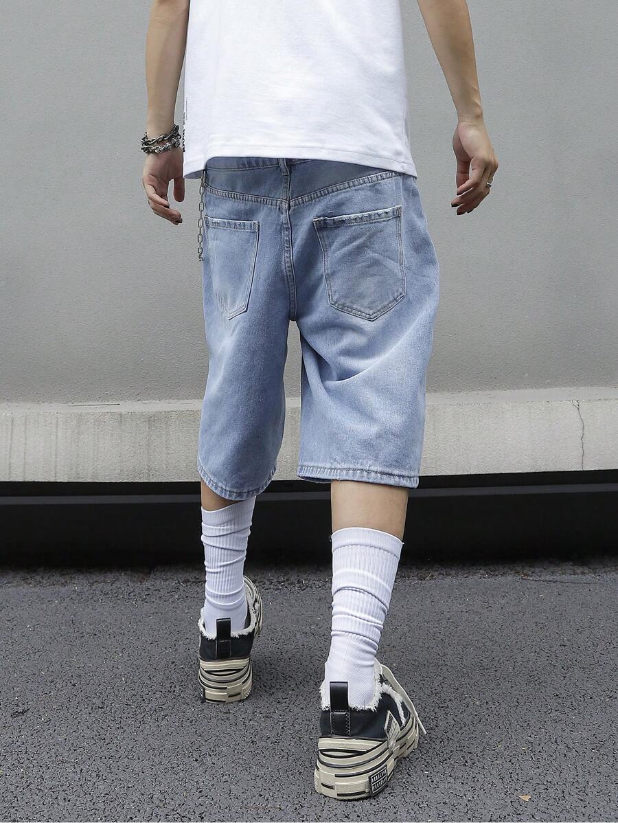 Jorts en jean bleu simple, coupe droite, style casual, pour hommes
