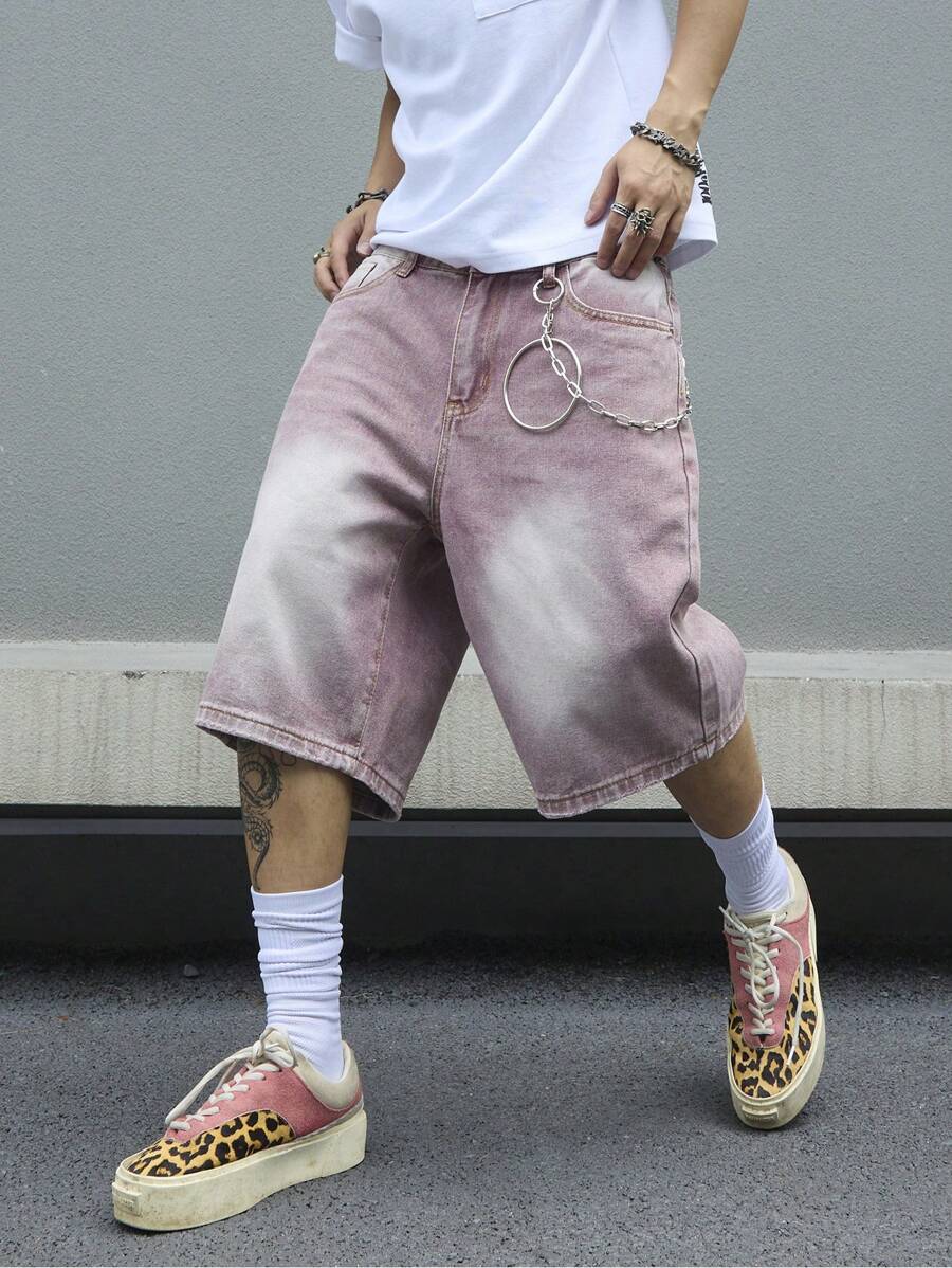 Jorts en jean bleu simple, coupe droite, style casual, pour hommes