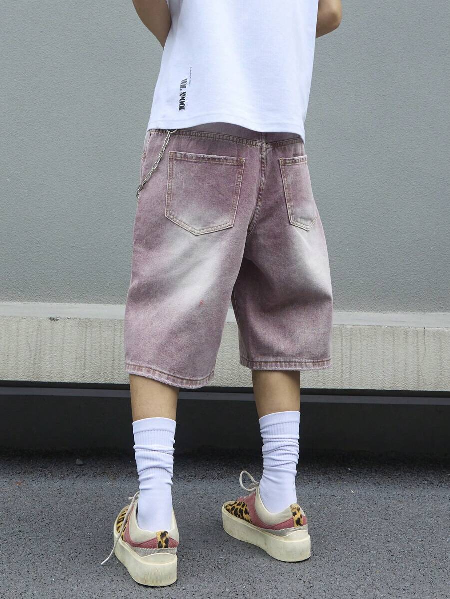 Jorts en jean bleu simple, coupe droite, style casual, pour hommes
