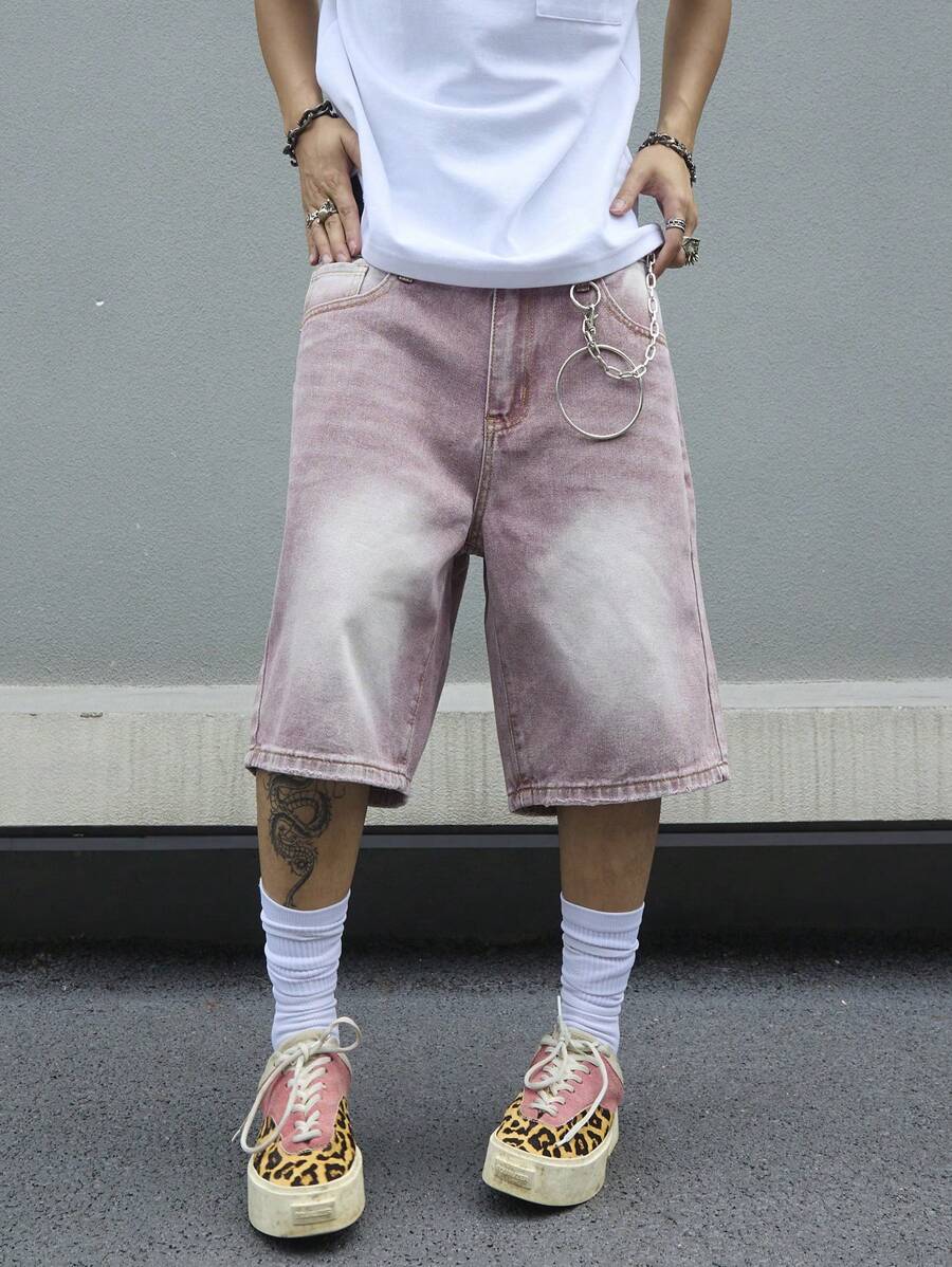 Jorts en jean bleu simple, coupe droite, style casual, pour hommes