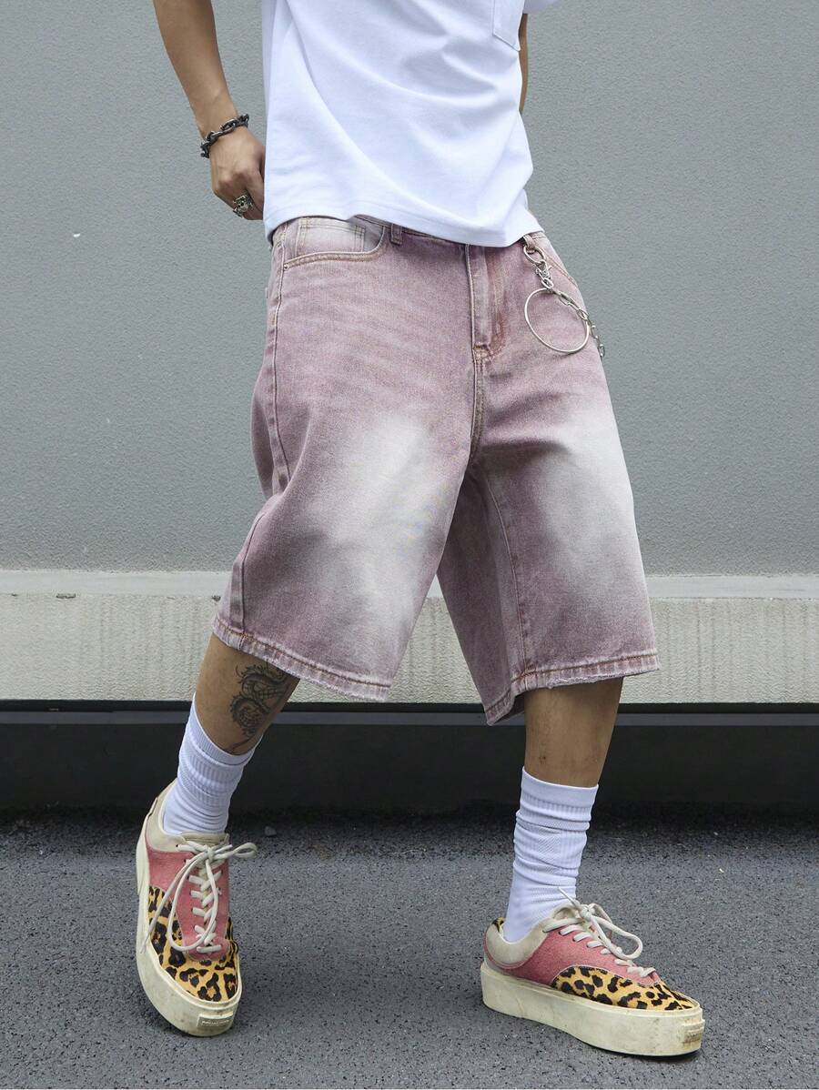 Jorts en jean bleu simple, coupe droite, style casual, pour hommes