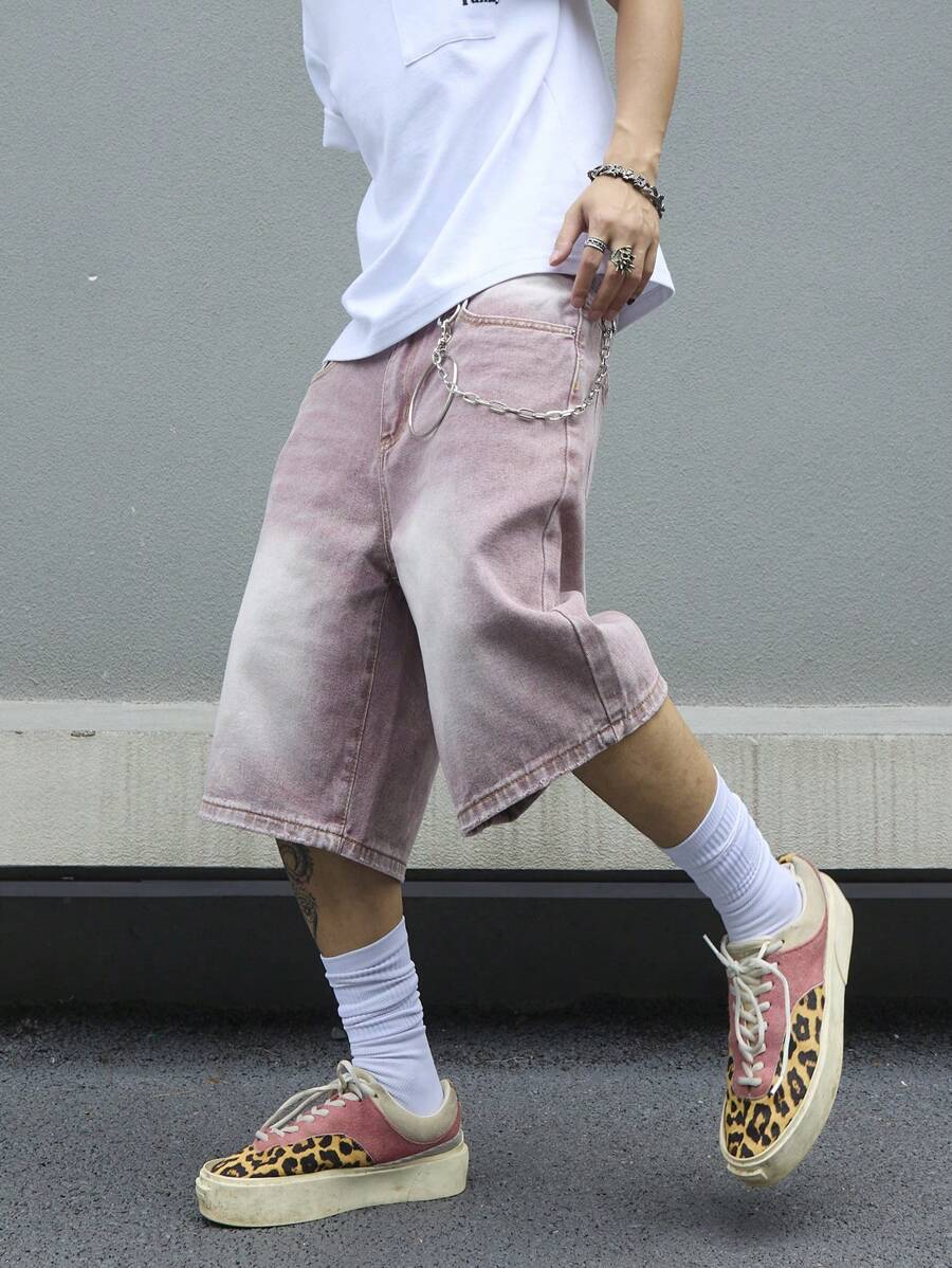 Jorts en jean bleu simple, coupe droite, style casual, pour hommes