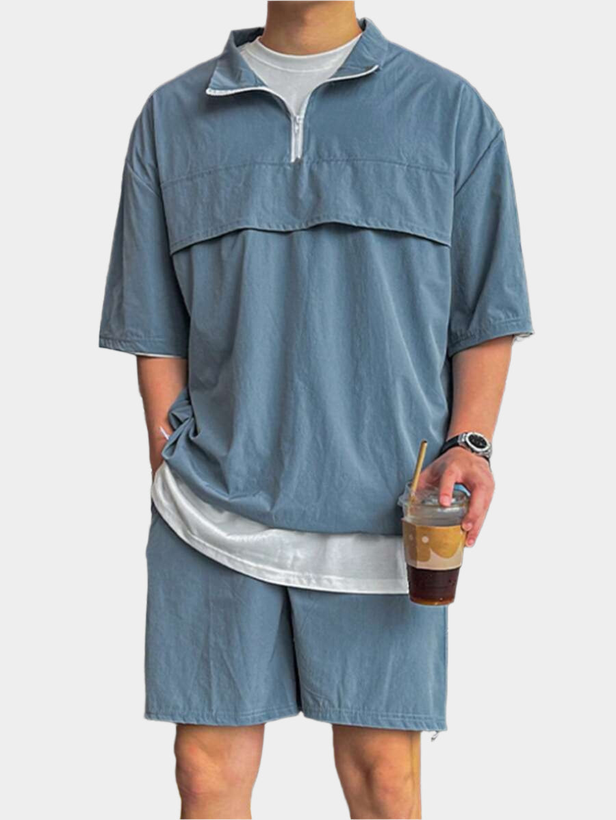 Moderne et décontracté deux ensembles, chemise zippée et short – Tenue d'été