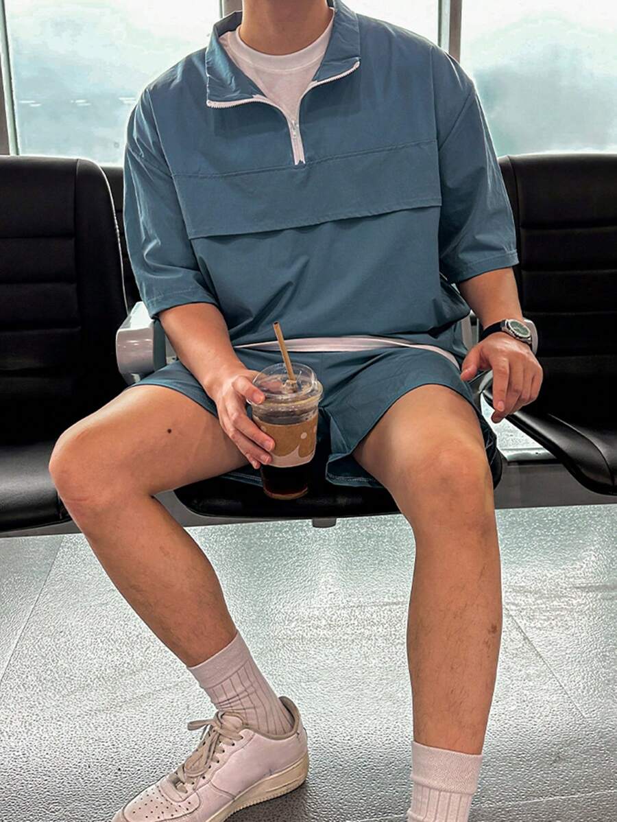 Moderne et décontracté deux ensembles, chemise zippée et short – Tenue d'été