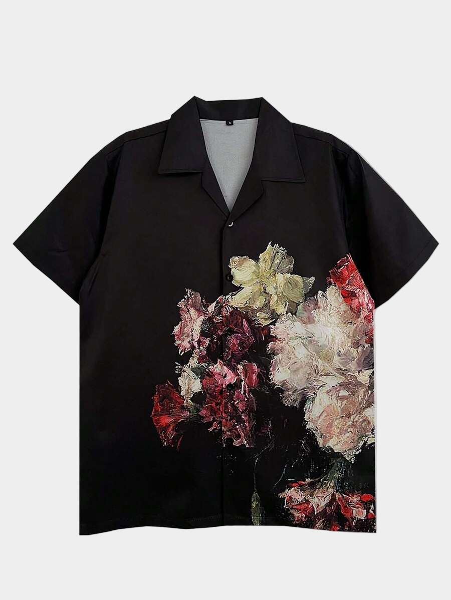 Chemise jacquard décontractée à boutons et motif floral pour homme