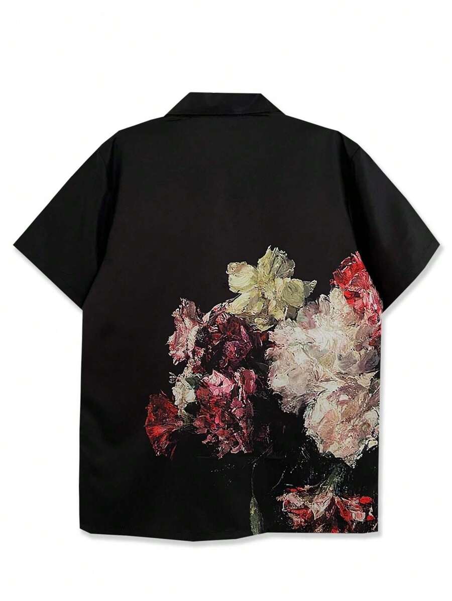 Chemise jacquard décontractée à boutons et motif floral pour homme