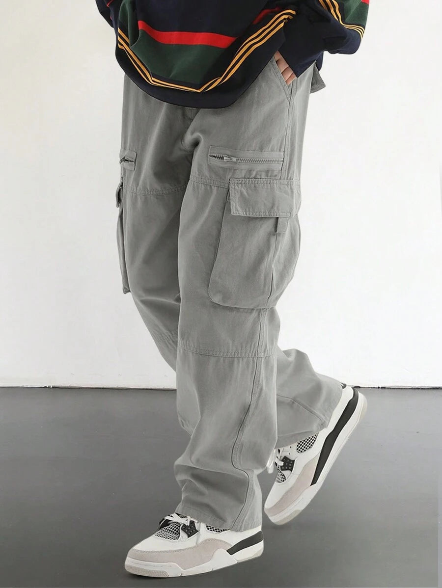 Pantalon cargo homme coupe ample avec poches rabat style décontracté