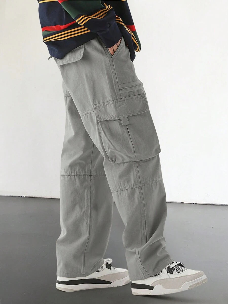 Pantalon cargo homme coupe ample avec poches rabat style décontracté