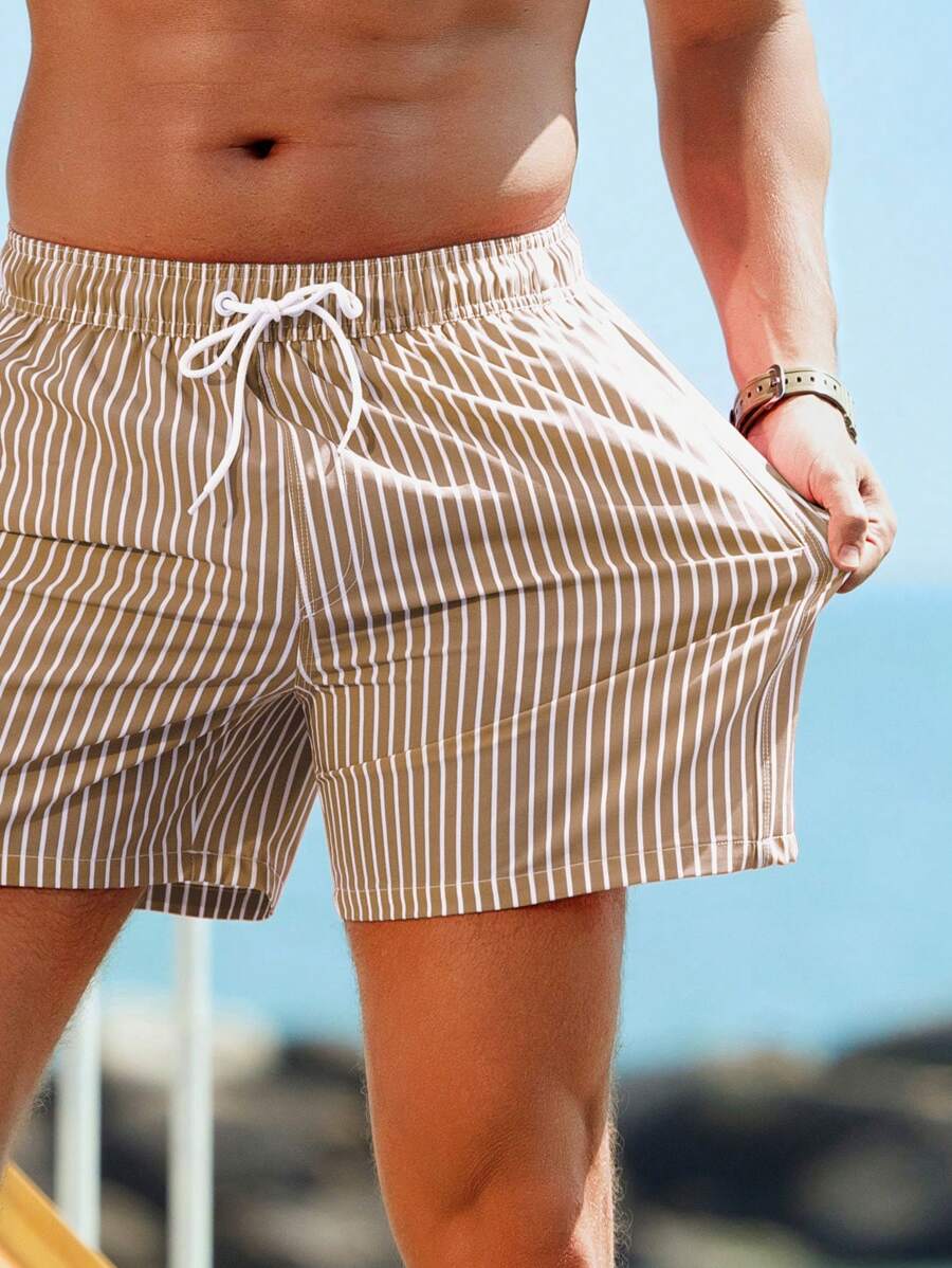 Short décontracté à taille élastique et rayures – Short à cordon pour homme