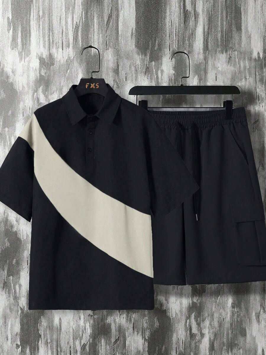 Deux ensemble utilitaire urbain chemise streetwear et short cargo