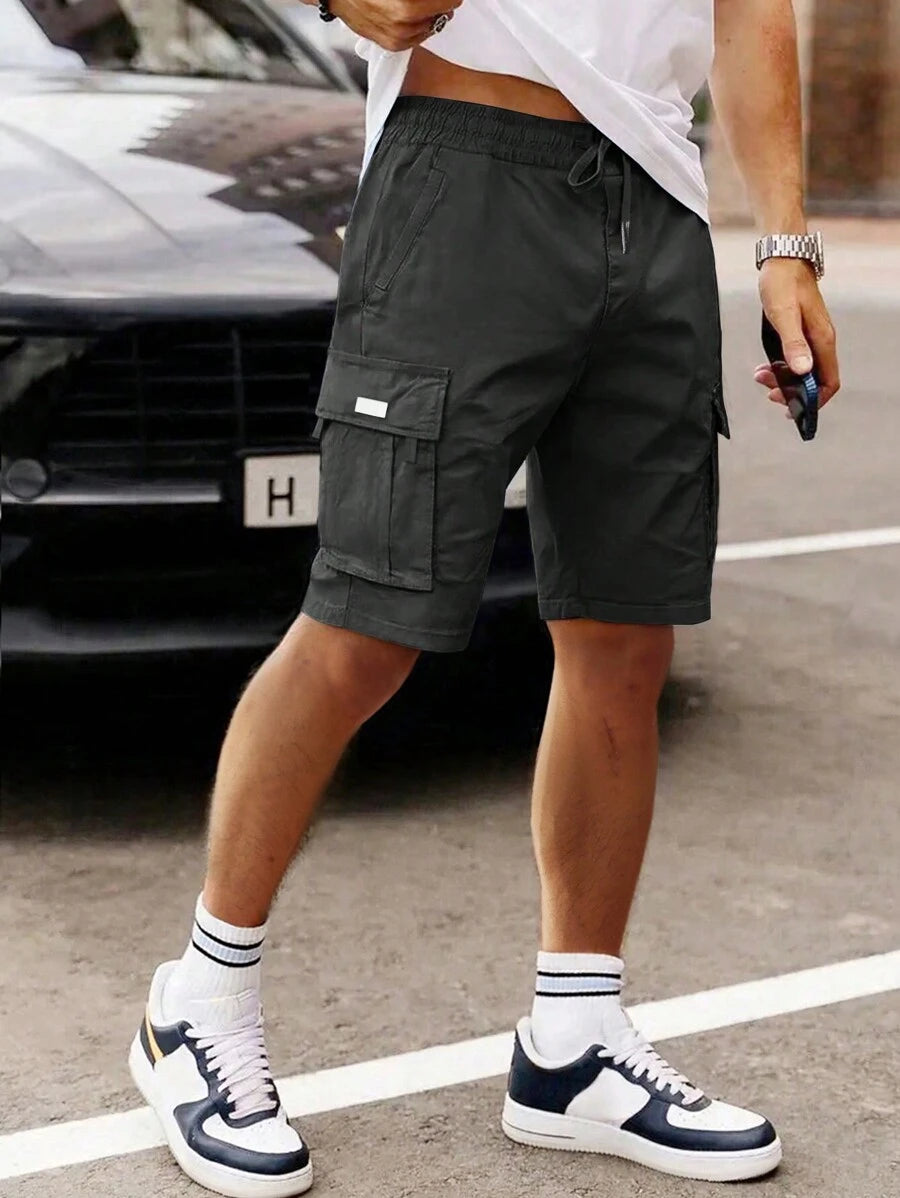 Shorts cargo pour hommes avec taille à cordon de serrage et poches latérales