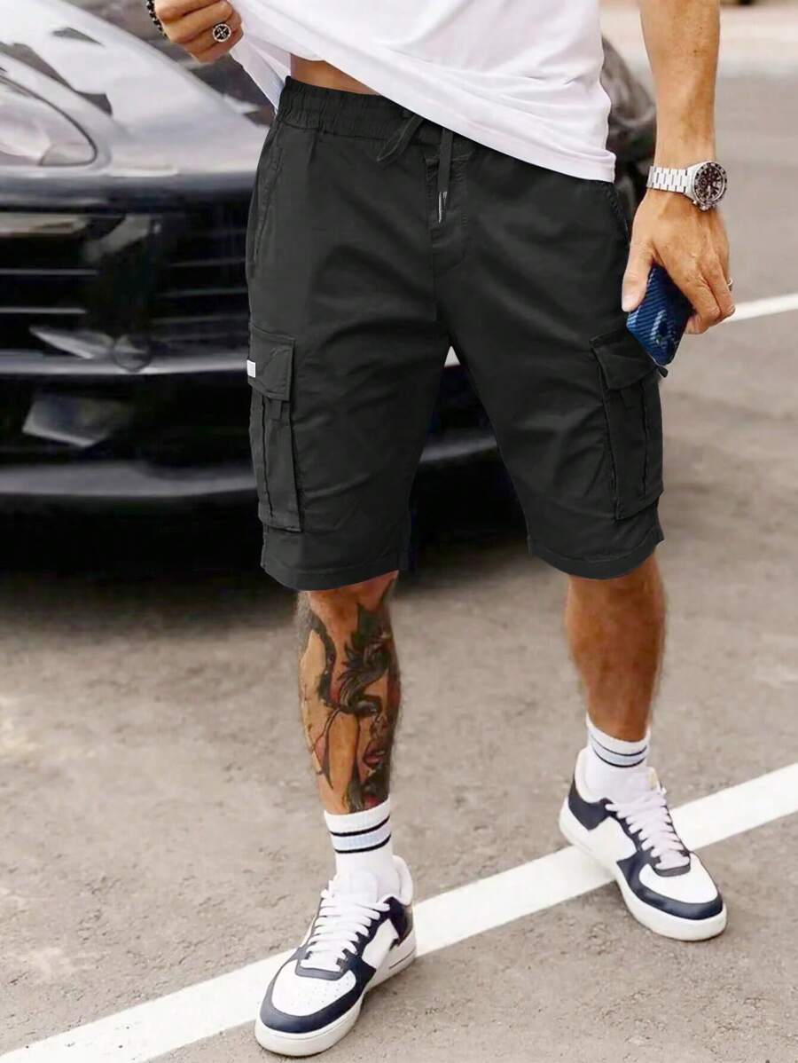 Shorts cargo pour hommes avec taille à cordon de serrage et poches latérales