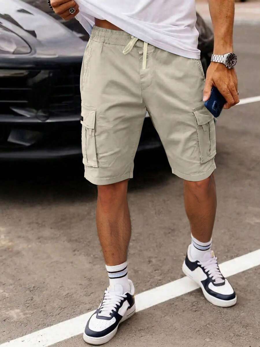 Shorts cargo pour hommes avec taille à cordon de serrage et poches latérales