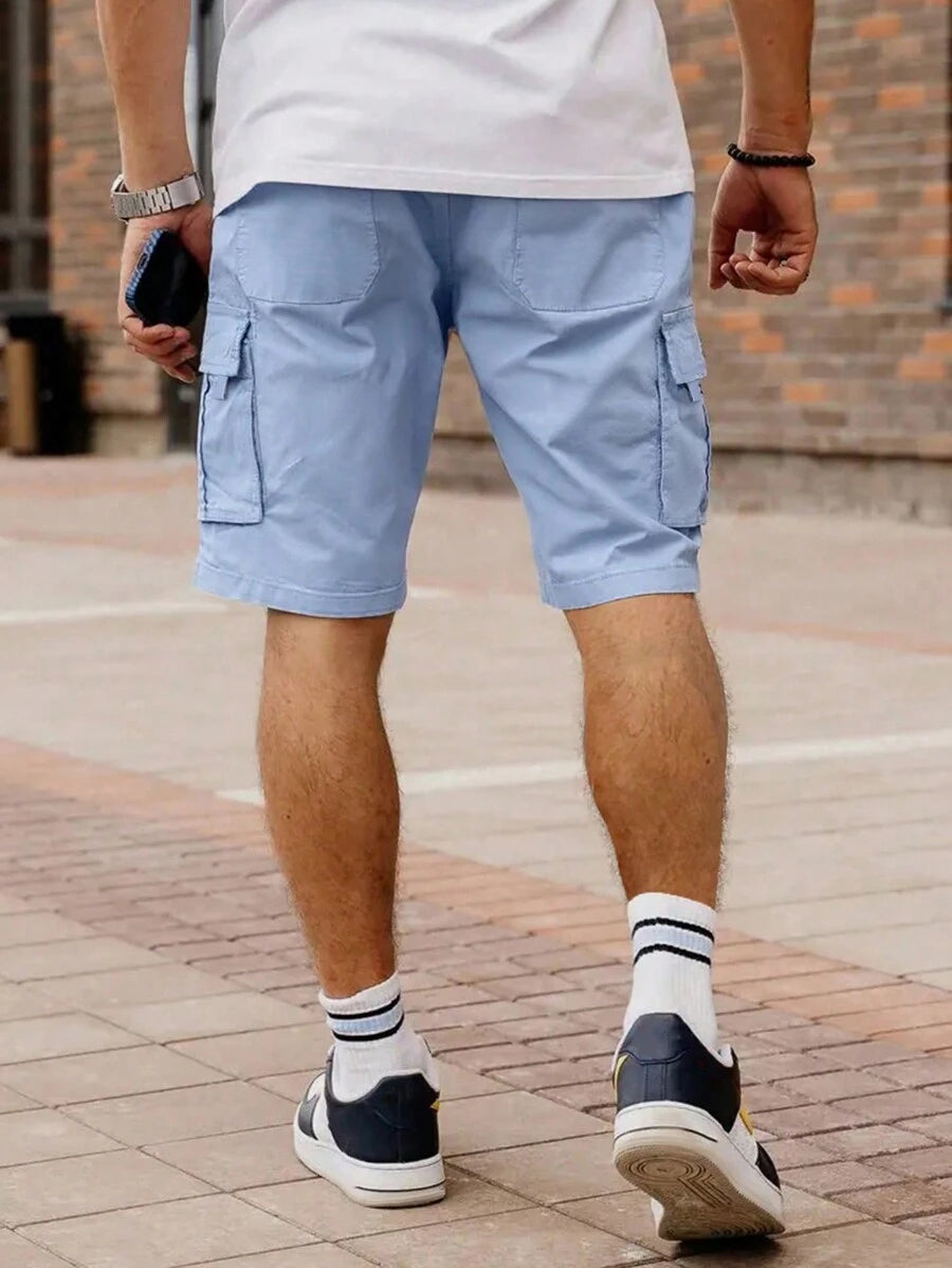 Shorts cargo pour hommes avec taille à cordon de serrage et poches latérales
