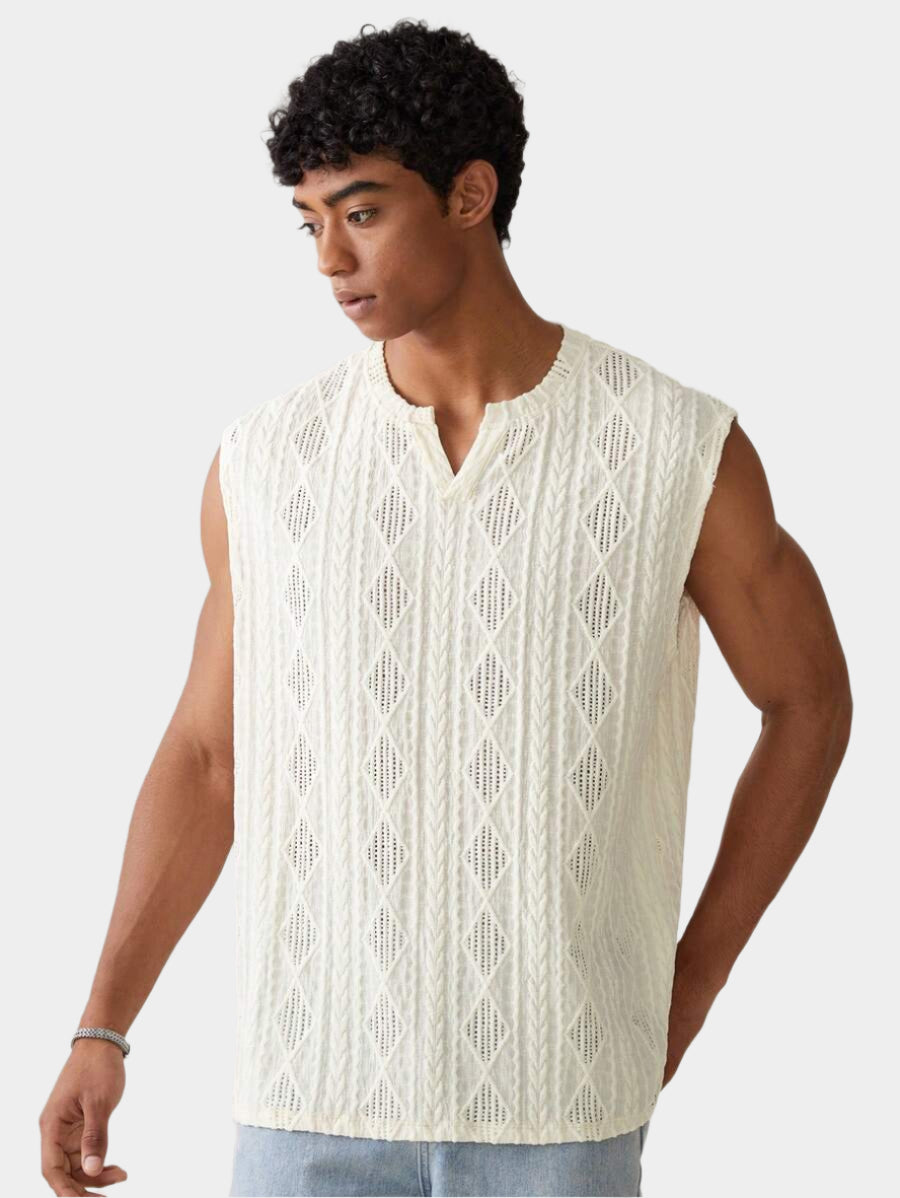 Chemise sans manches en tricot style western - Coupe ample pour un usage quotidien