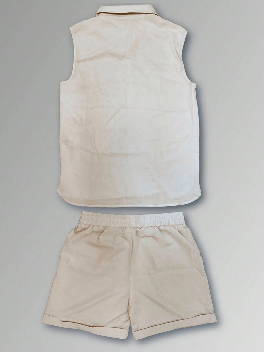 Ensemble chemise en lin et short à cordon de serrage - Hommes décontractés pour la plage