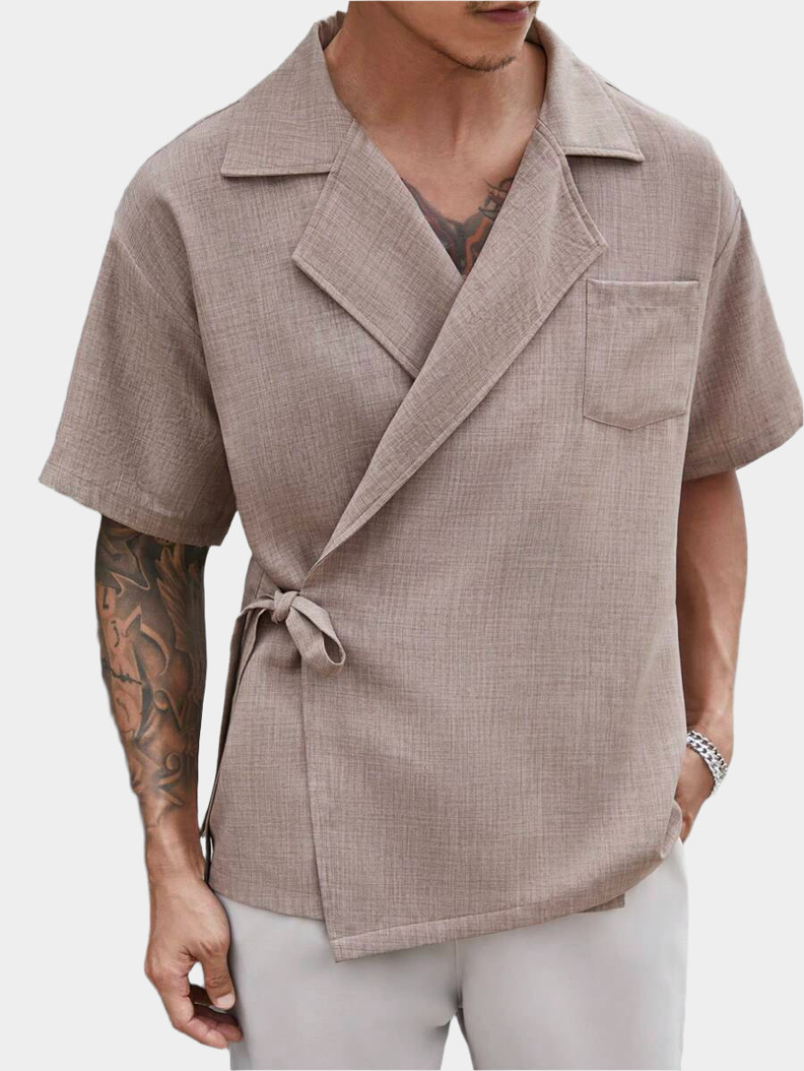 Chemise en lin à taille nouée et poche – Vêtement respirant pour homme