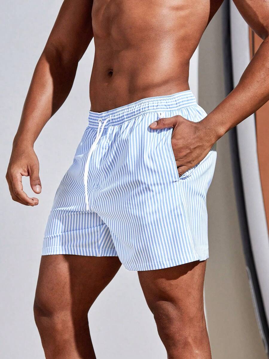 Short décontracté à taille élastique et rayures – Short à cordon pour homme