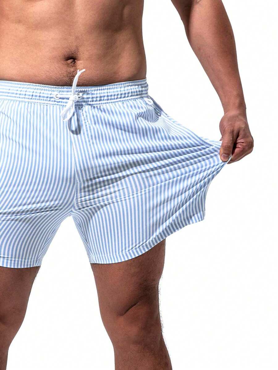 Short décontracté à taille élastique et rayures – Short à cordon pour homme