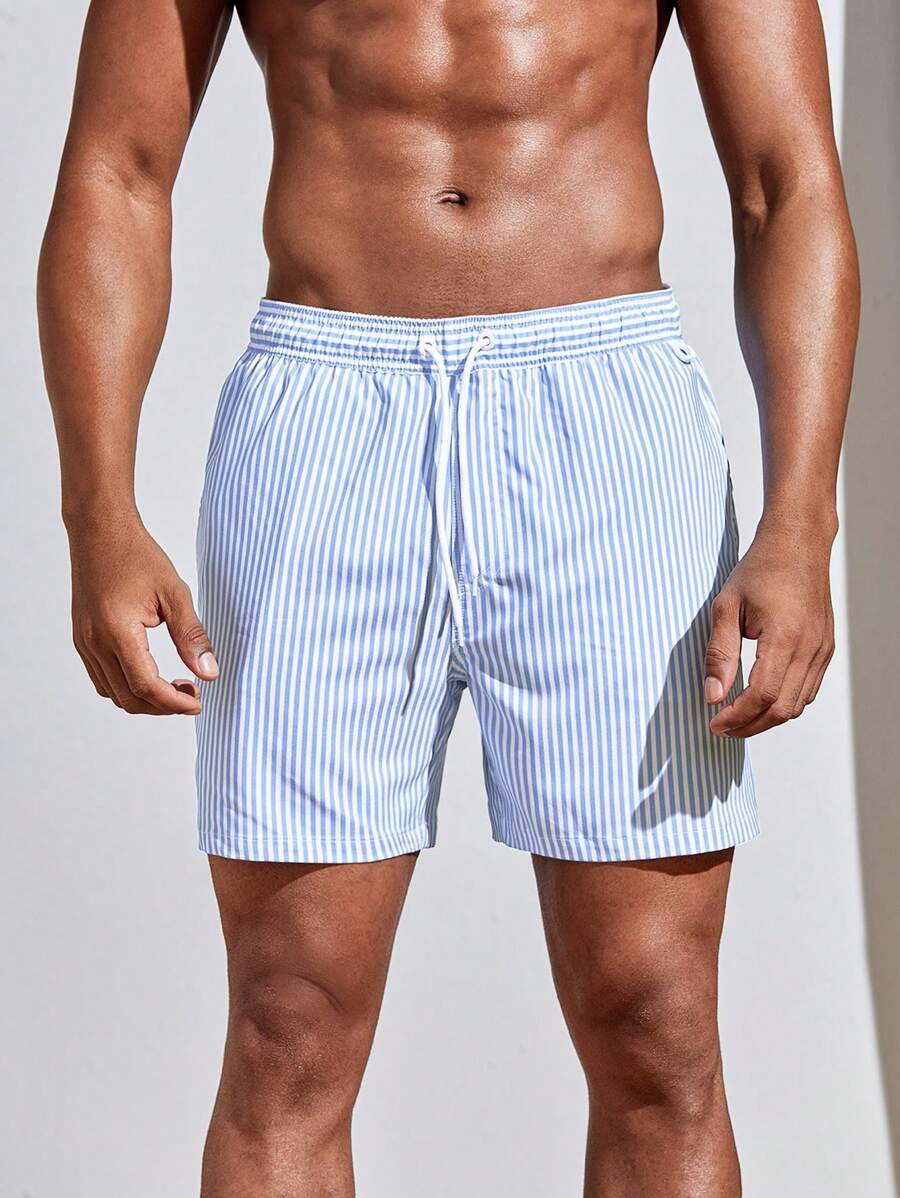 Short décontracté à taille élastique et rayures – Short à cordon pour homme