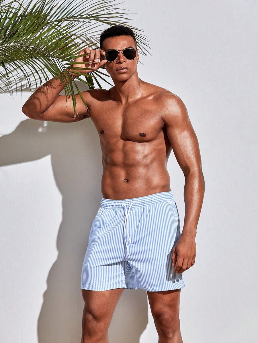 Short décontracté à taille élastique et rayures – Short à cordon pour homme