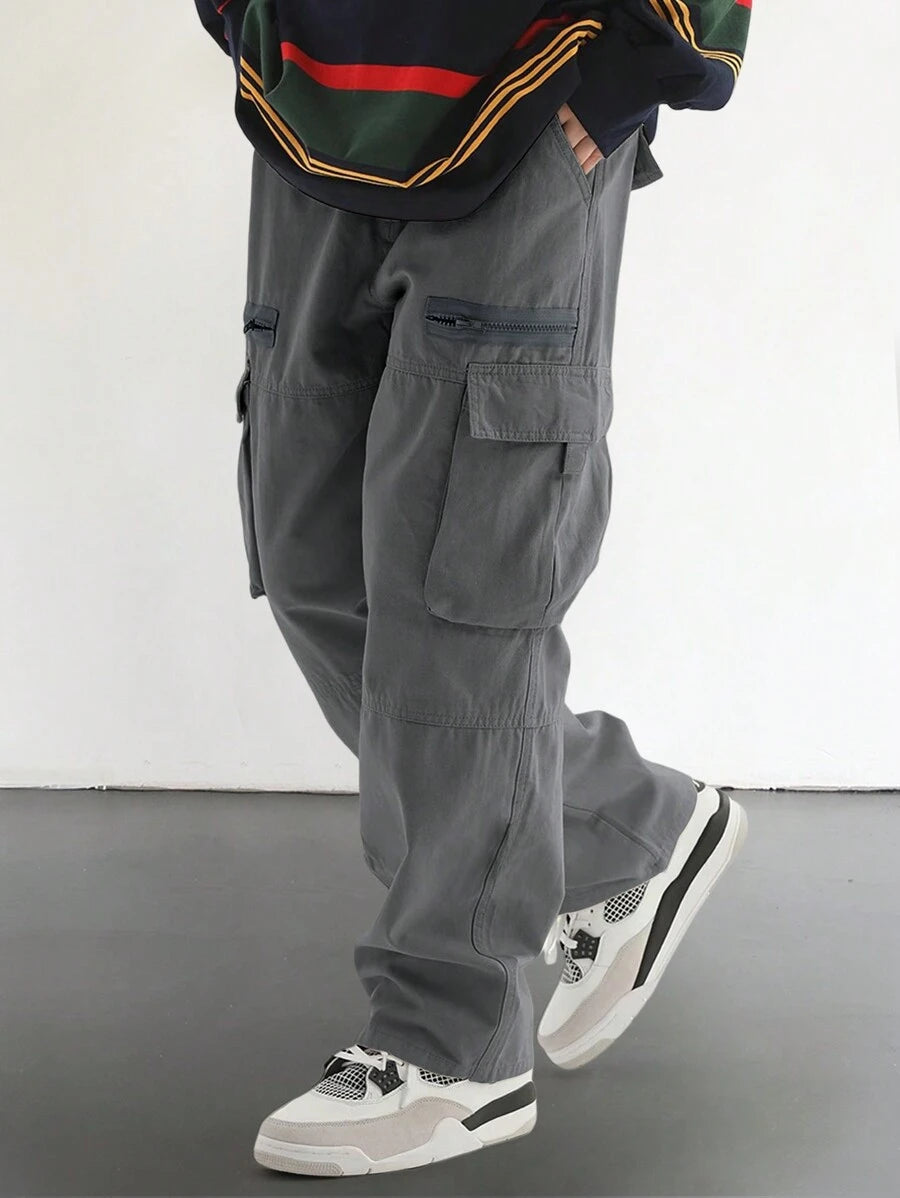 Pantalon cargo homme coupe ample avec poches rabat style décontracté