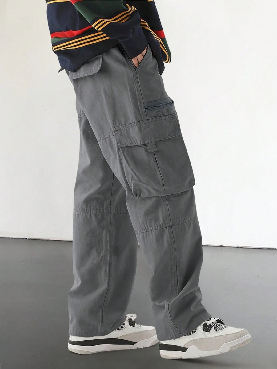 Pantalon cargo homme coupe ample avec poches rabat style décontracté