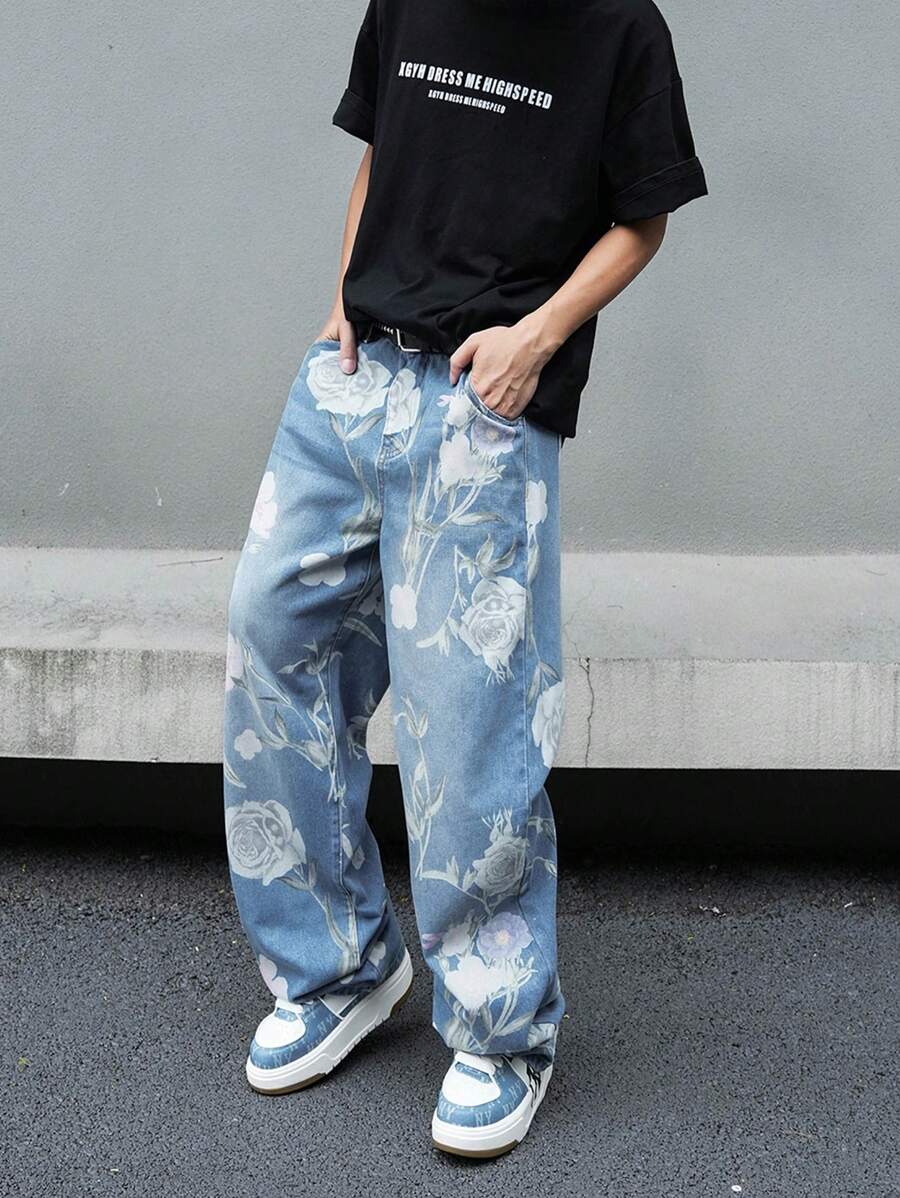 Pantalon ample simple à imprimé floral pour homme – Usage quotidien