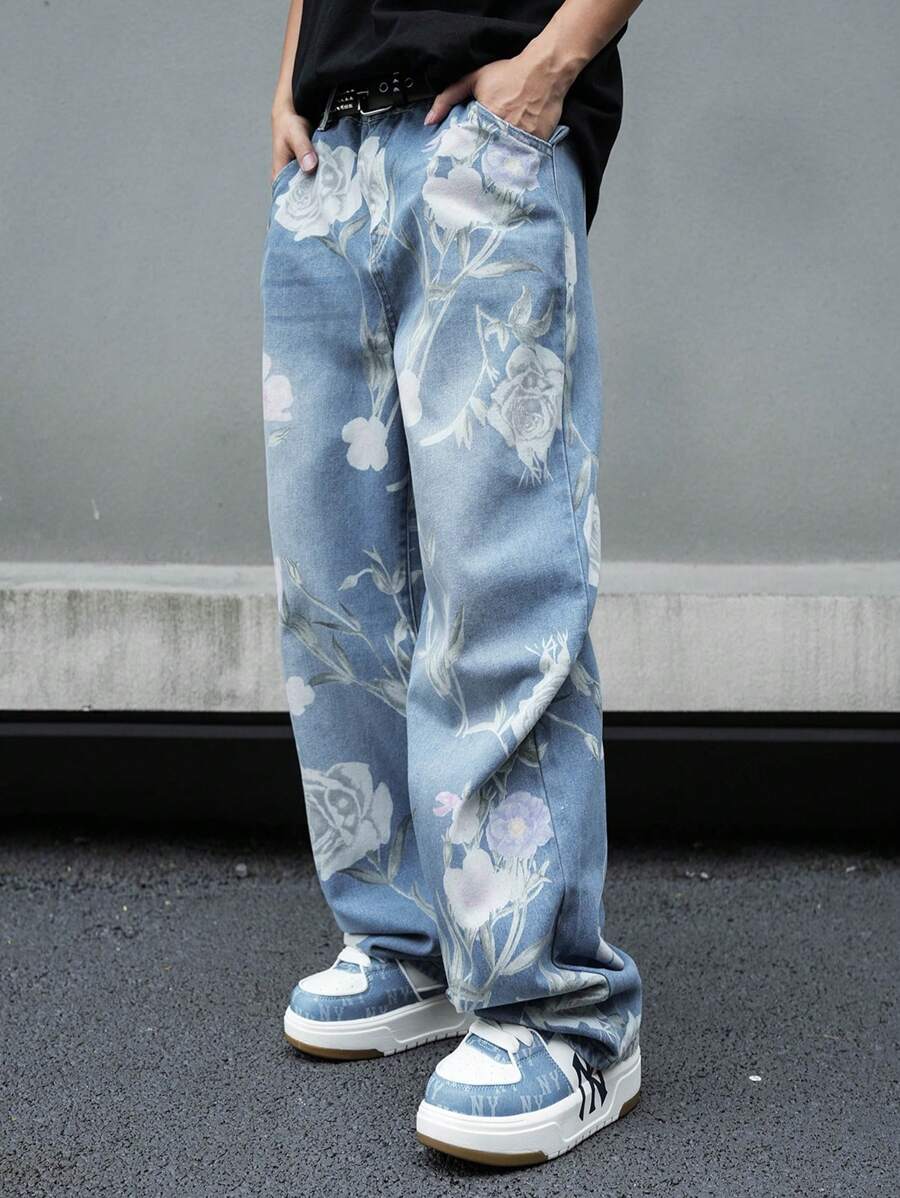 Pantalon ample simple à imprimé floral pour homme – Usage quotidien