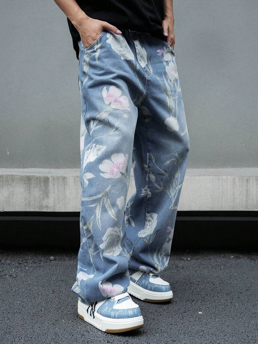 Pantalon ample simple à imprimé floral pour homme – Usage quotidien