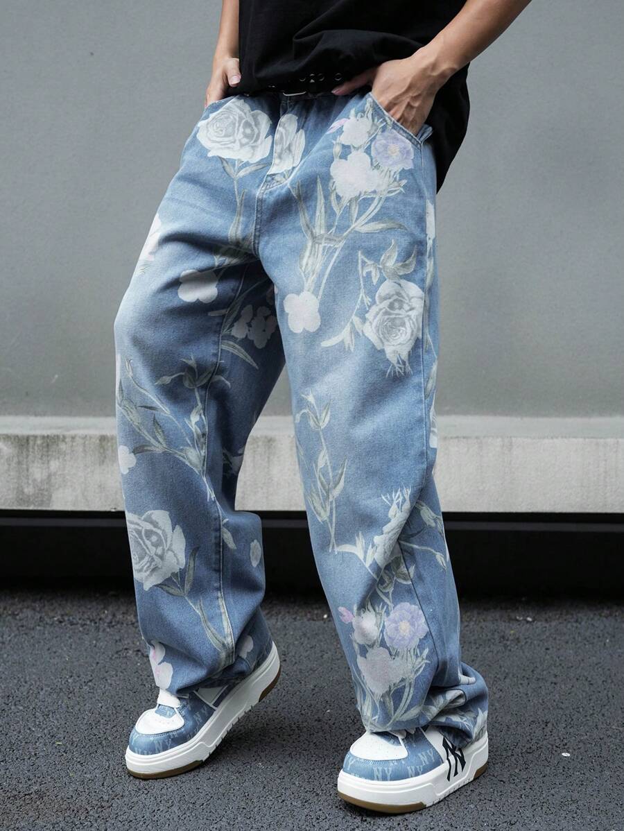 Pantalon ample simple à imprimé floral pour homme – Usage quotidien